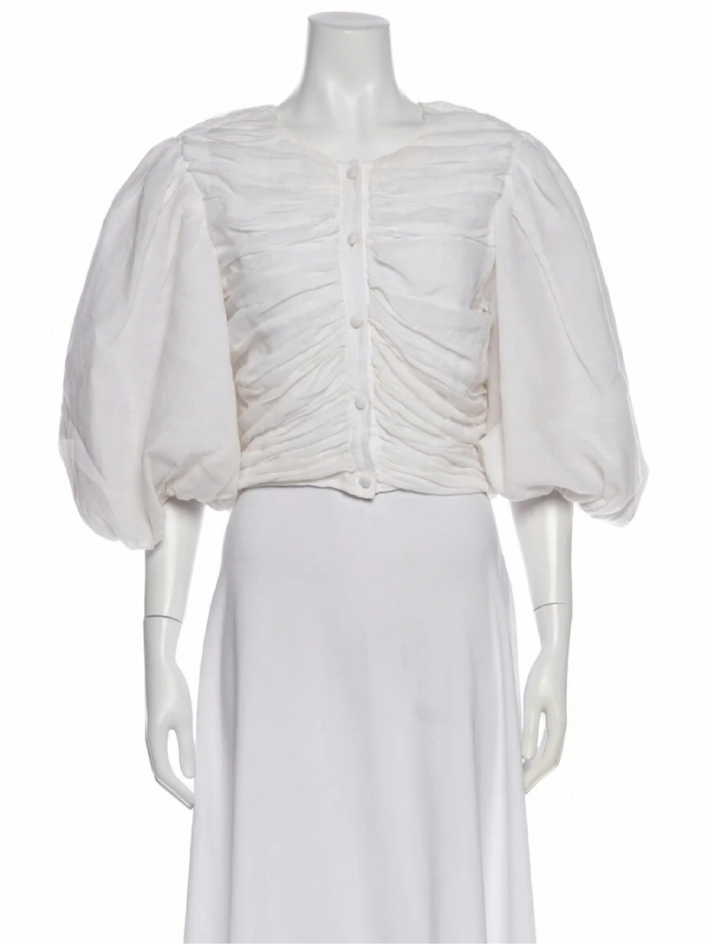 Frame White Puff Sleeve Ruched Button Front Top